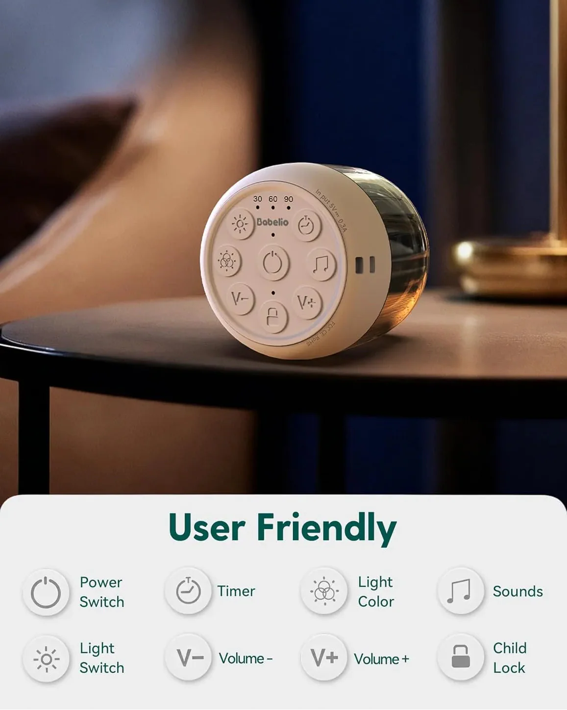 Babelio Pocket Glow White Noise Sound Machine LED Night Light & Relaxing Audio - Image 4