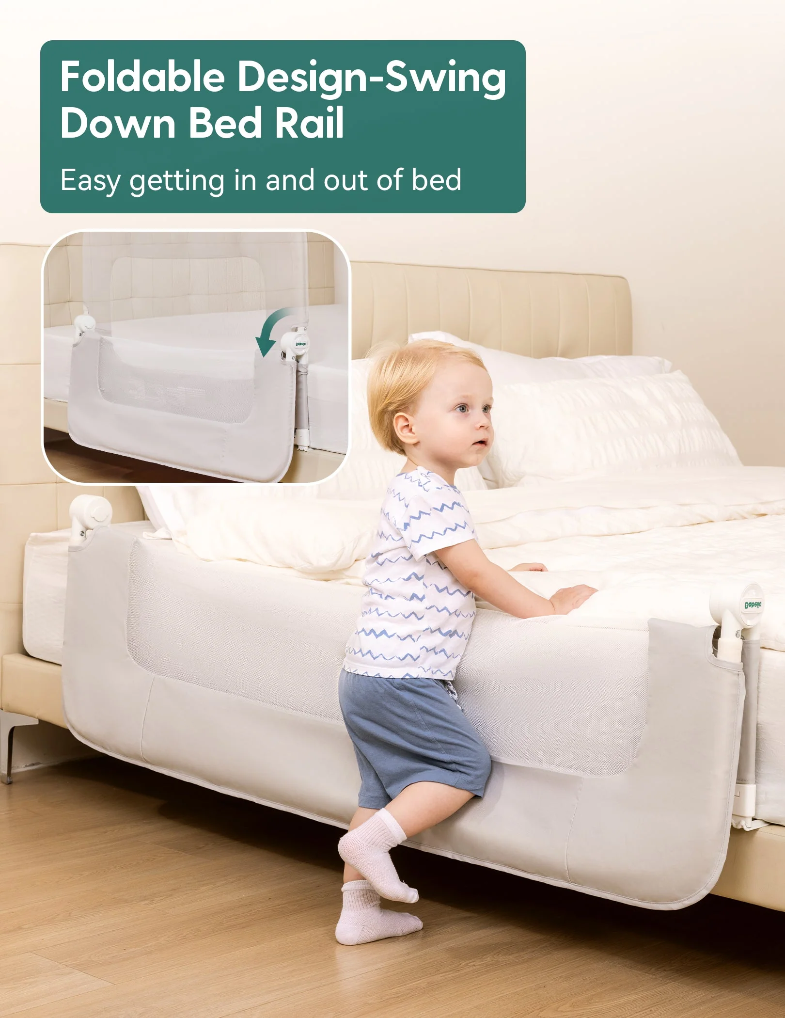 Babelio Toddler Bed Rail | 43" Wide, Swing-Down, Adjustable Height Guard for All Bed Sizes - Image 4