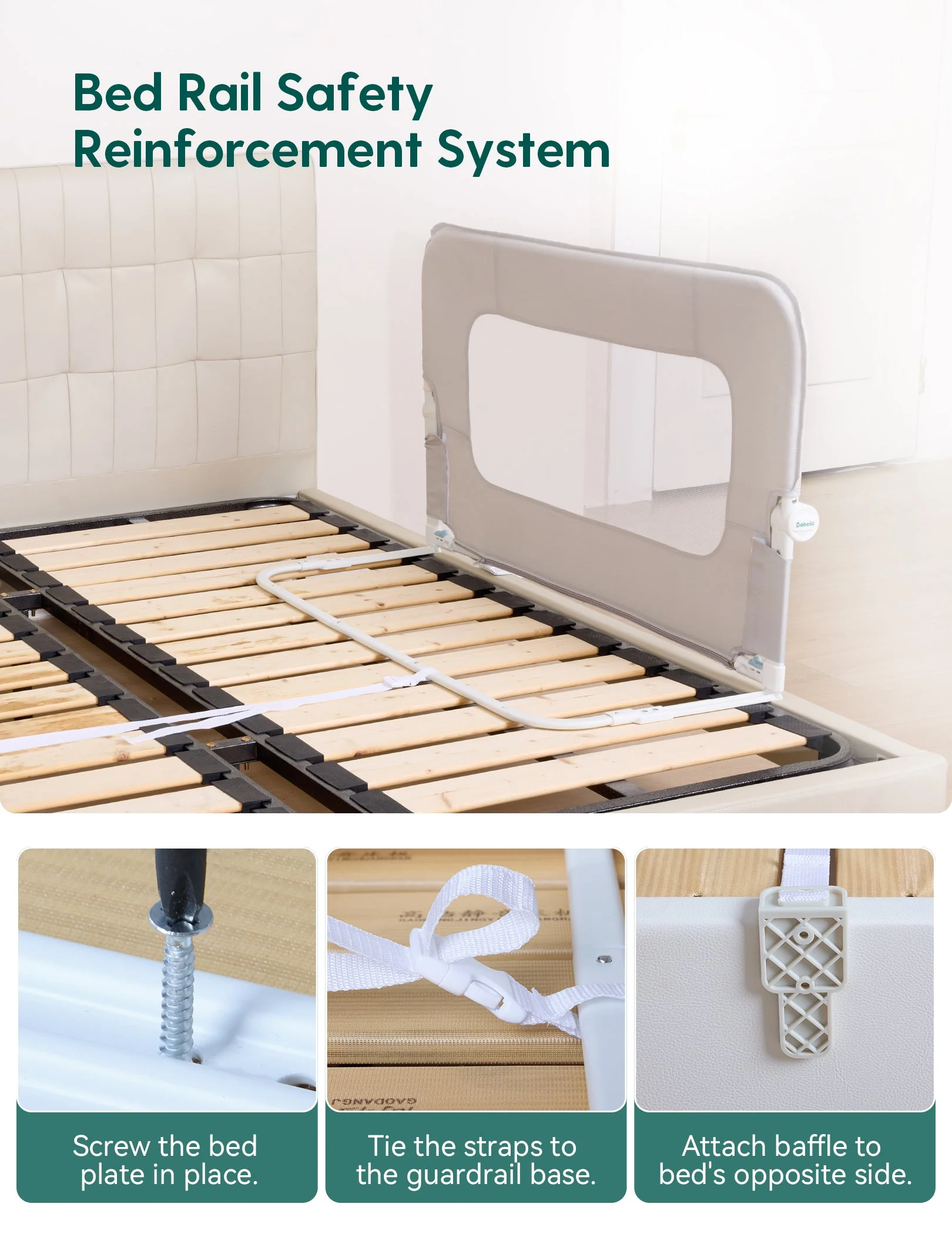 Babelio Toddler Bed Rail | 43" Wide, Swing-Down, Adjustable Height Guard for All Bed Sizes - Image 8