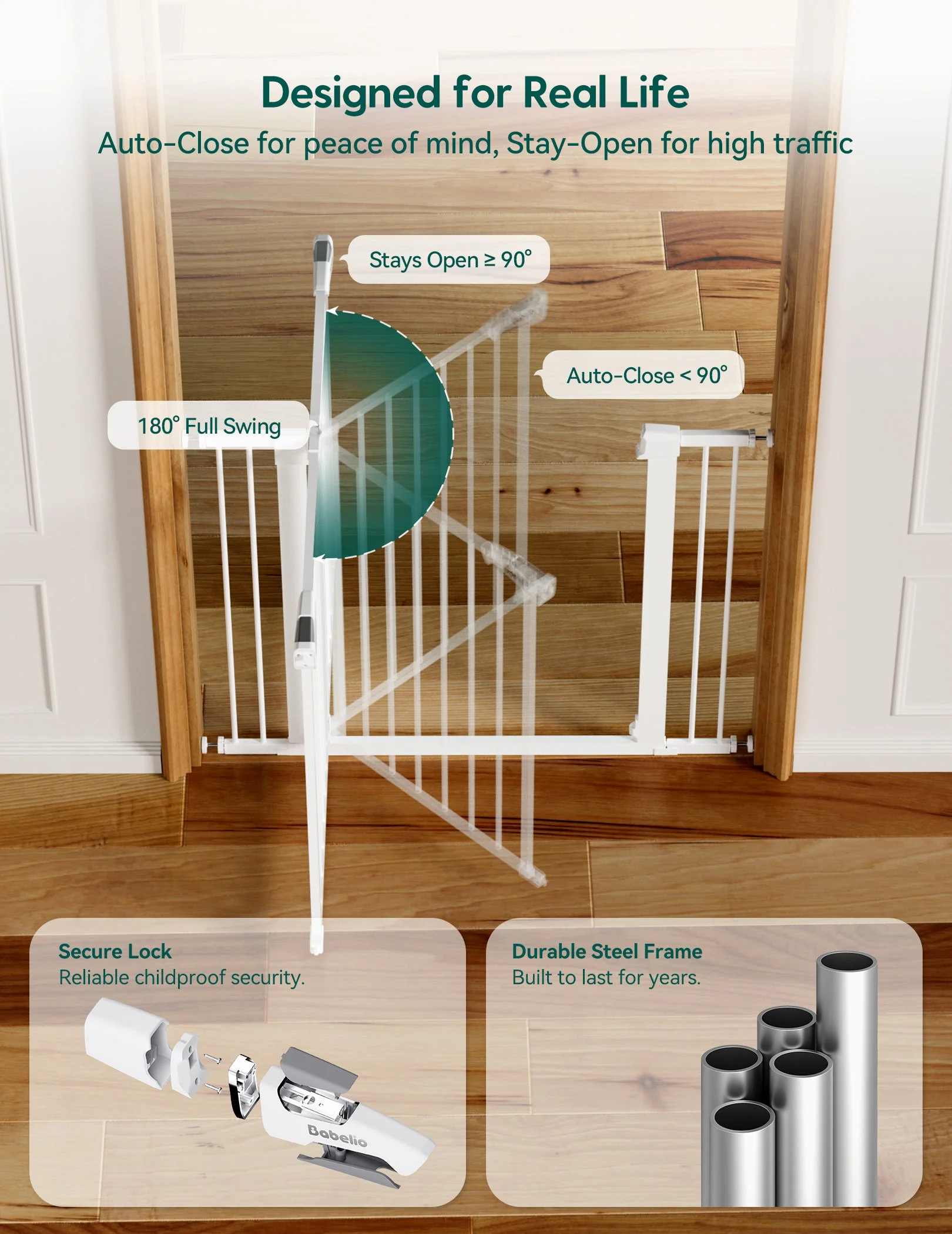 PressGuard P7 | Expandable Baby Gate Pressure Mounted Fits Standard to Wide - Image 5