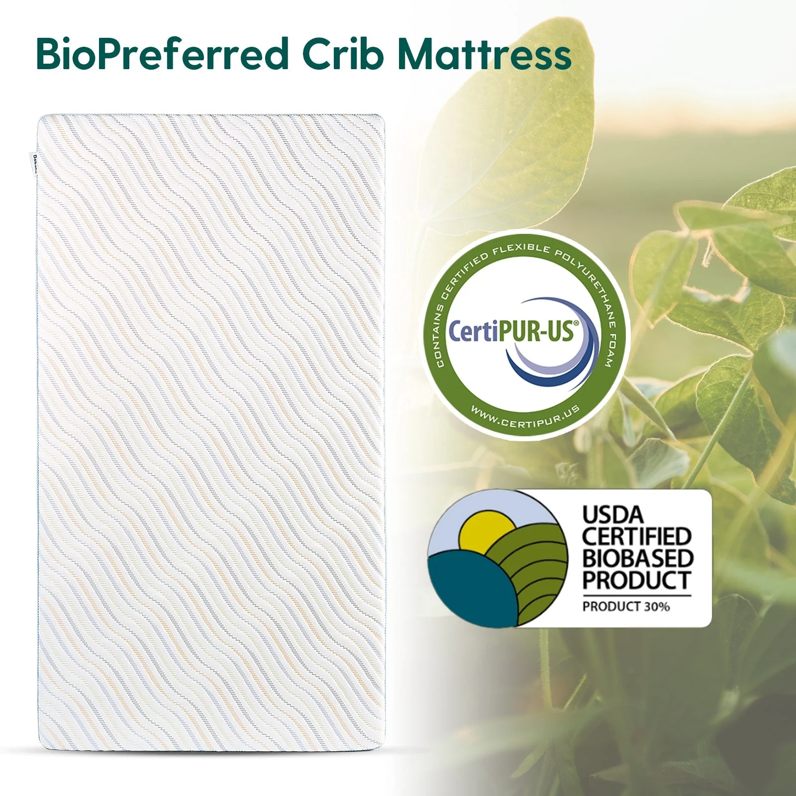 Cloud 4 USDA Bio Preferred Crib and Toddler Mattress with Soybean Fiber Mattress Cover - Image 3