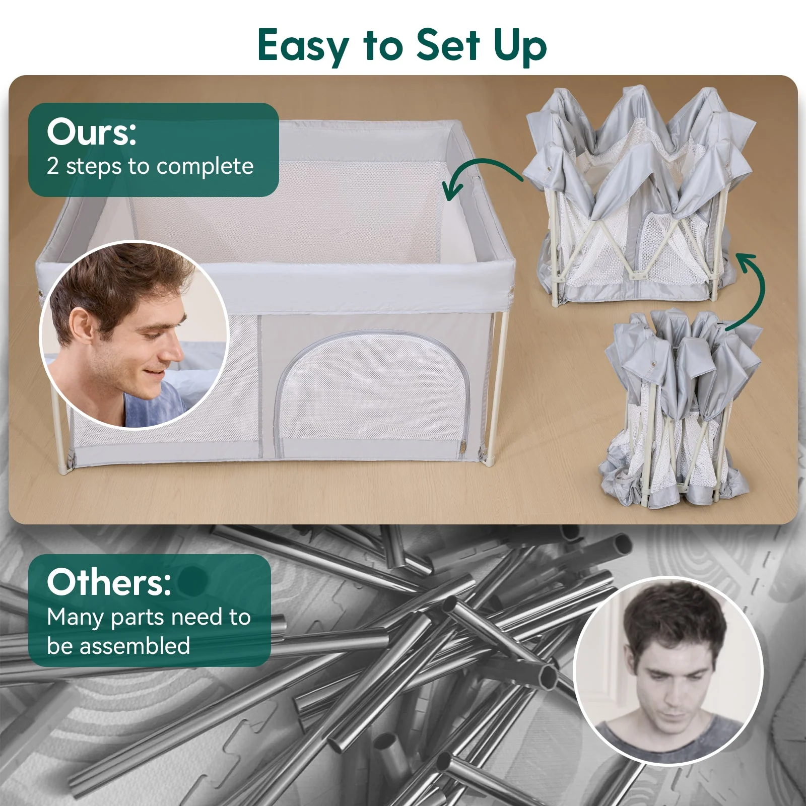 Babelio Baby Playpen | Hassle-Free 2-Step Folding, Safe and Sturdy for Indoor & Outdoor Use - Image 5