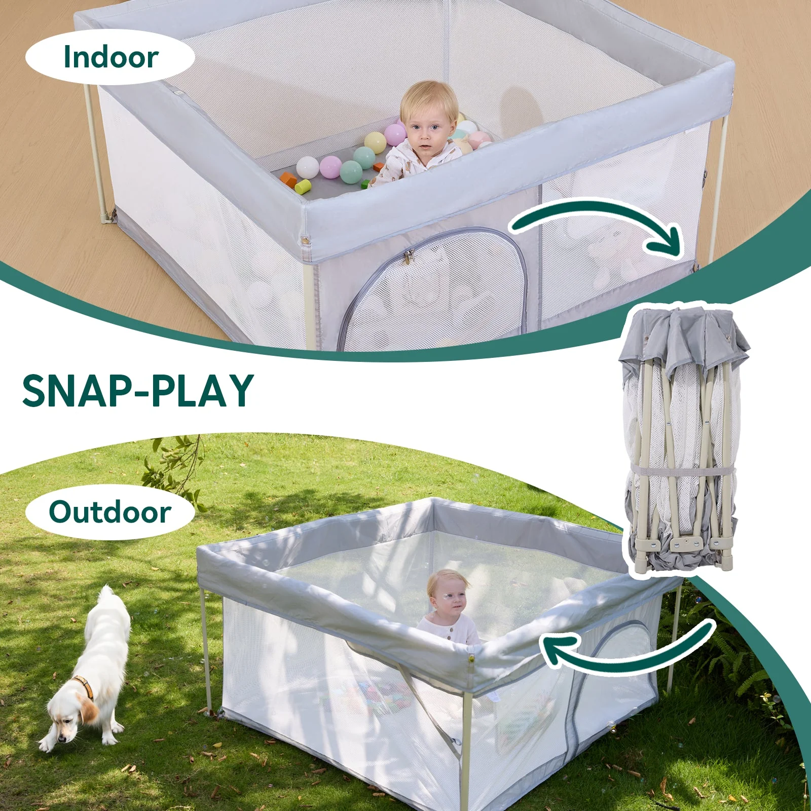 Babelio Baby Playpen | Hassle-Free 2-Step Folding, Safe and Sturdy for Indoor & Outdoor Use - Image 9