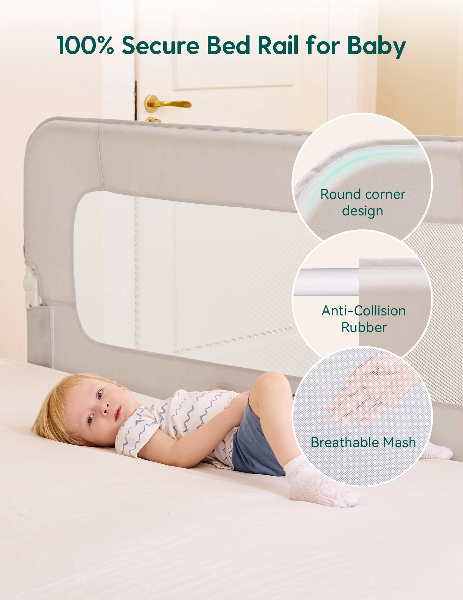 Babelio Toddler Bed Rail | 43" Wide, Swing-Down, Adjustable Height Guard for All Bed Sizes - Image 6