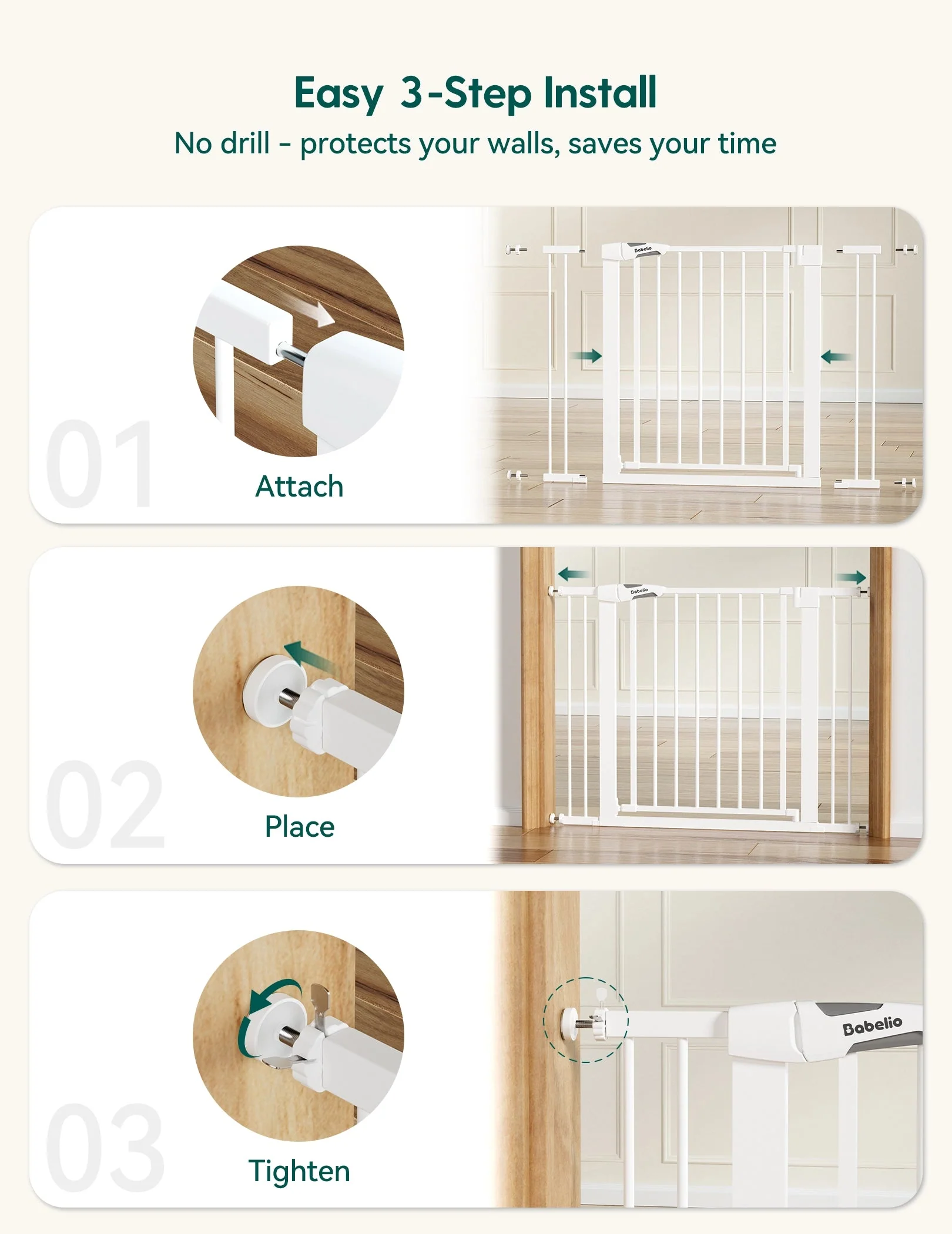 PressGuard P7 | Expandable Baby Gate Pressure Mounted Fits Standard to Wide - Image 4
